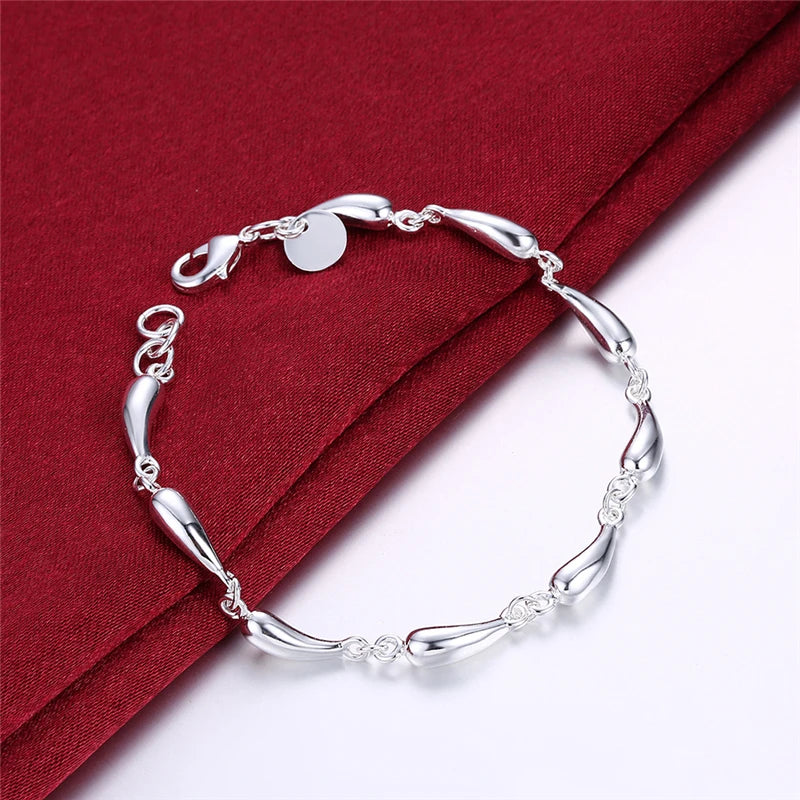 DOTEFFIL 925 Sterling Silver 18 Inch Chain Water Drops Chain Necklace Bracelet Earring Ring Set For Women Wedding Jewelry