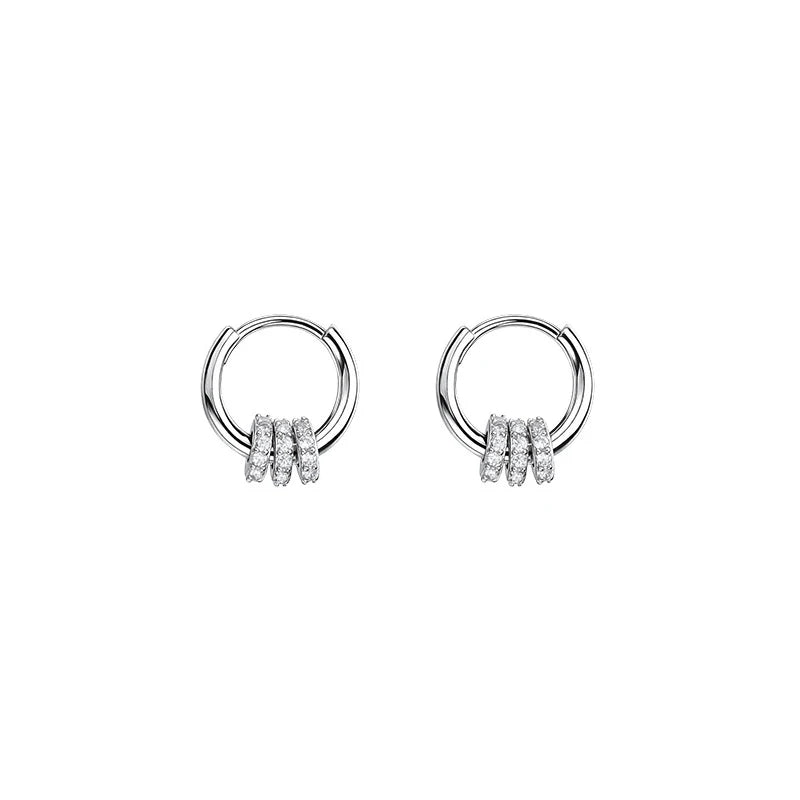 Authentic 925 Sterling Silver Dainty Small Zircon Inlaid Round Circle Hoop Earrings for Women Gold Earrrings Jewelry