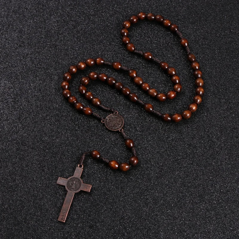 Christus Jesus Holzperlen 8mm Rosenkranzperlen Kreuz Autoanhänger Geflochtene Seilkette Halskette Religiöser Orthodoxer Gebetsschmuck