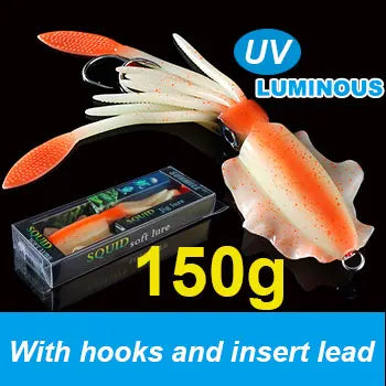 SUNMILE Angel-Gummiköder Tintenfisch 20g/60g/80g/100g/120g/150g Leuchtend/UV-Tintenfisch-Jig Angelköder für Meeresangeln Wobbler Köder