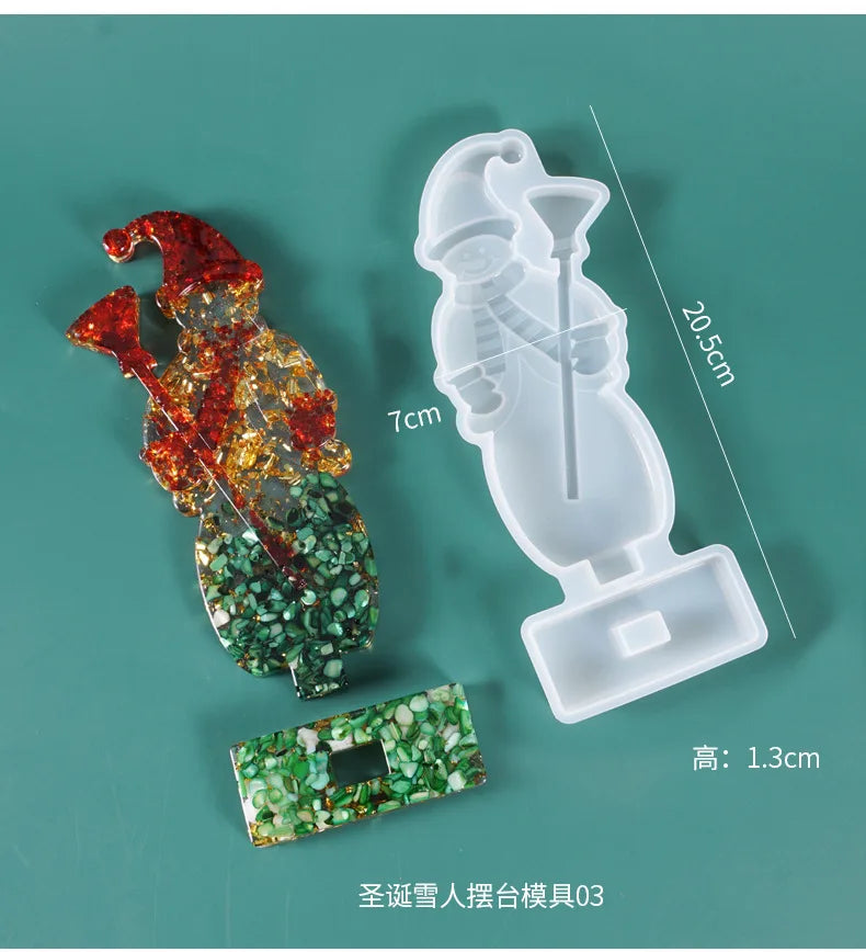 2024 DIY Weihnachts-Set Harzform Silikon Weihnachtsbaum Schneemann Transparent Epoxidharz Ornamente für handgemachte Dekoration