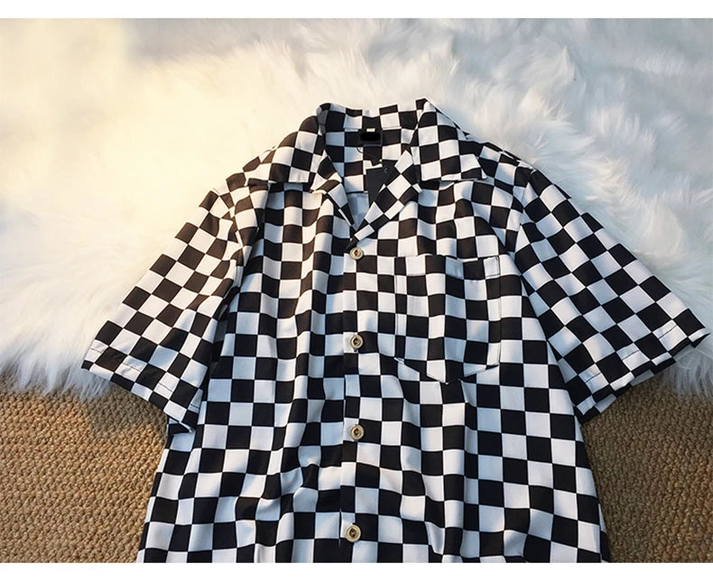 Casual Shirts Women Panelled Plaid Fashion Loose Couples Elegant All-match Summer Blouses Cool Girls Retro Students Chic Unisex