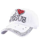 WJ7621 Damen Denimstoff Künstliche Steine Bling Bling Rot I Love Heart Jesus Baumwoll-Baseballkappen Anpassen