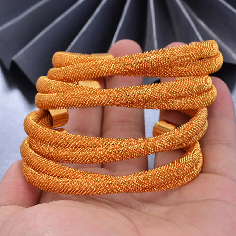 New 24K 4Pcs/lot Dubai Gold Color Bangles For Women  Ethiopian Wedding Bangles Bracelet Jewelry