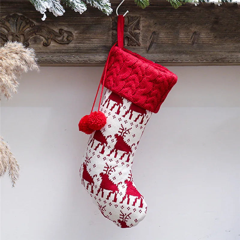 Gestrickte Weihnachtssocke Sockenbeutel Neujahrsgeschenk Bonbontüten Weihnachtsdekorationen für Zuhause Christbaumschmuck Natal