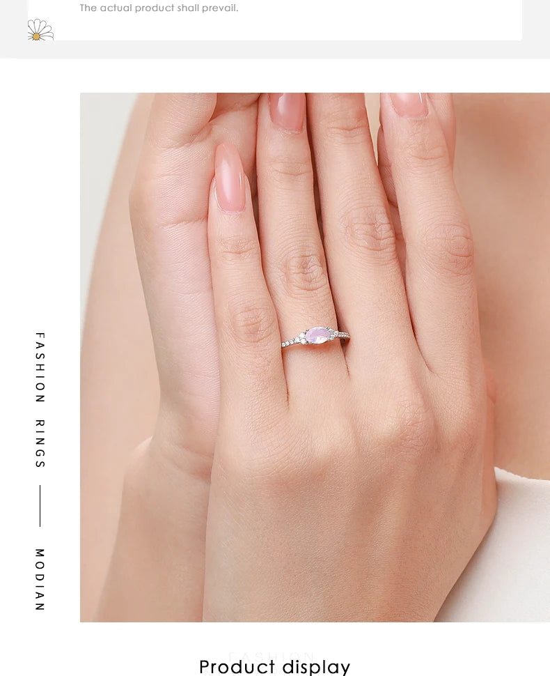 MODIAN 925 Sterling Silber Rosa Mondstein Eleganter Stapelbarer Fingerring Eternity Bands für Damen Weihnachtsgeschenke Feiner Schmuck
