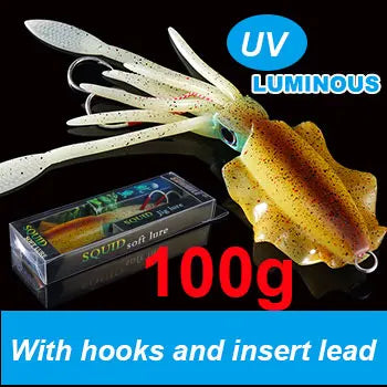 SUNMILE Angel-Gummiköder Tintenfisch 20g/60g/80g/100g/120g/150g Leuchtend/UV-Tintenfisch-Jig Angelköder für Meeresangeln Wobbler Köder
