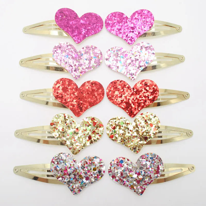 10 Stück/Los Kleine Mädchen-Haarspangen Glitzernde Herzchen Geburtstagsgeschenk Baby Mädchen Haar-Accessoires Kinder Haarspange für Kinder