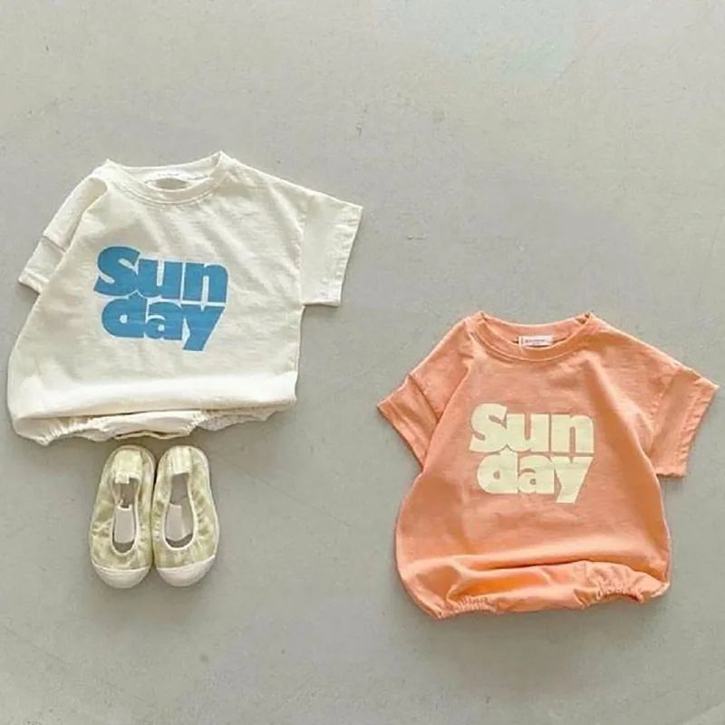 Einfacher Baby-Body mit Buchstabenaufdruck, einfarbig, einteilig, koreanische Baumwolle, Kleinkind-Outfits