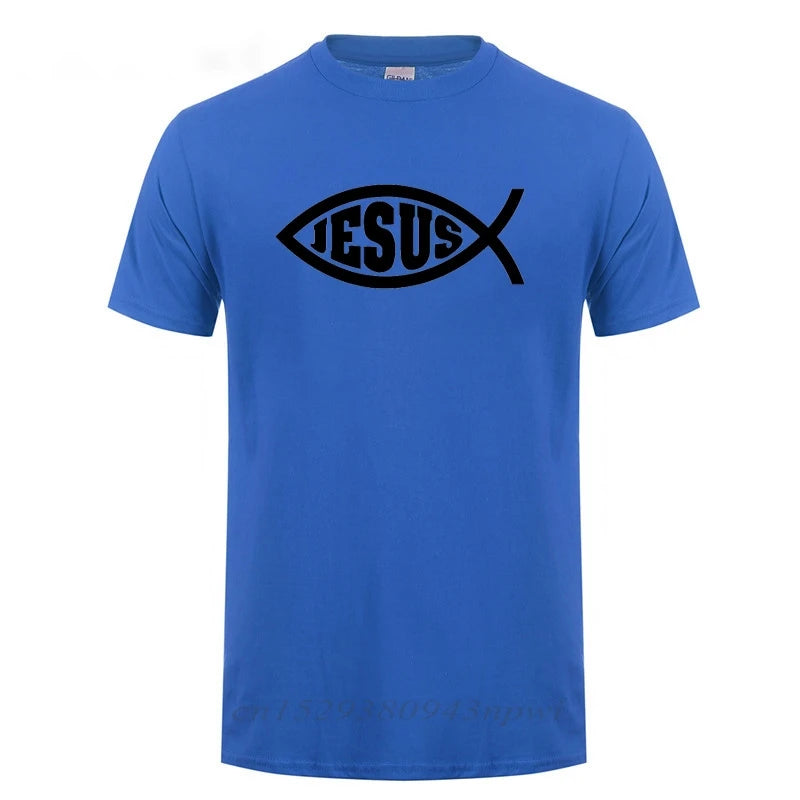 Jesus Fisch Christus bedrucktes T-Shirt für Männer und Frauen, christlicher Jesus-Glaube, inspirierende Mode-Marken-T-Shirts, T-Shirt Herren Kleidung