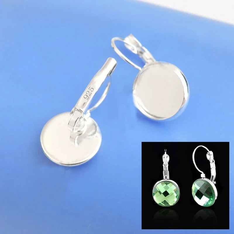 50 Stk./Los 925 Sterling Silber Schmuckzubehör 12 mm Cabochon Cameo Fassungen Ohrringbasis Ohrringeinstellungen Französische Klappbrisur S