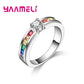Echte 100% 925 Sterling Silber Farbe Regenbogen Zirkonia Ringe Für Frauen Hochzeit Entzückender Verlobungsantrag Ring Accessoire