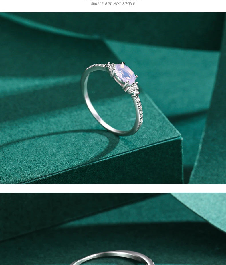 MODIAN 925 Sterling Silber Rosa Mondstein Eleganter Stapelbarer Fingerring Eternity Bands für Damen Weihnachtsgeschenke Feiner Schmuck