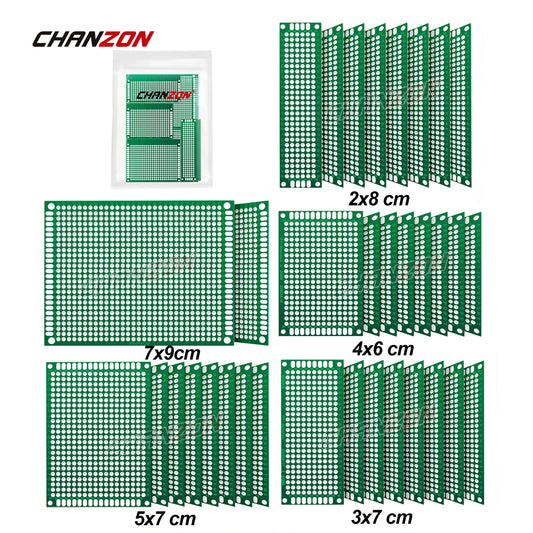 34 Pcs Double Sided PCB Board Tinned ( 2X8 3X7 4X6 5X7 7x9 cm ) Prototype Kit FR4 Printed Universal Circuit Perfboard for DIY