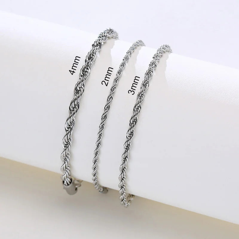 Vnox Basic 2/3/4/5mm Stainless Steel Twisted Rope Chain Bracelets for Men Women,Wrist Christmas Gifts Jewelry,Length Adjustable