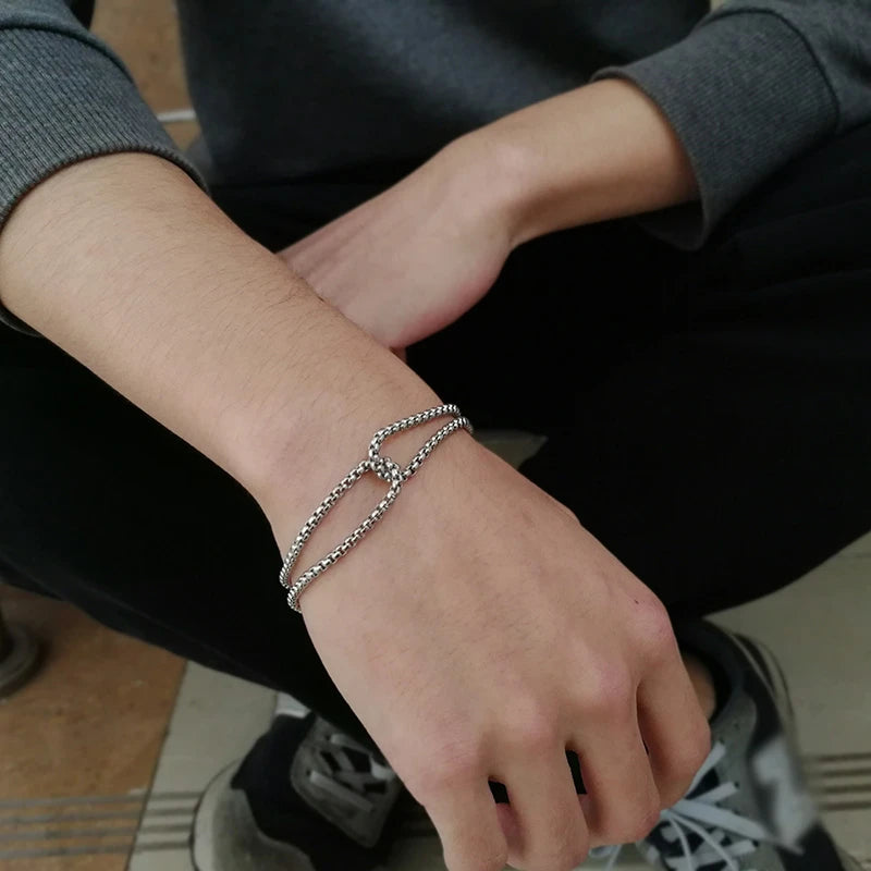 Vnox Einfache, geschichtete 3mm Rolo-Kettenarmbänder für Herren, rundes Kettenglied mit Kreuz-Anhänger, Armband, Christusgebet, Vintage-Freizeitgeschenk