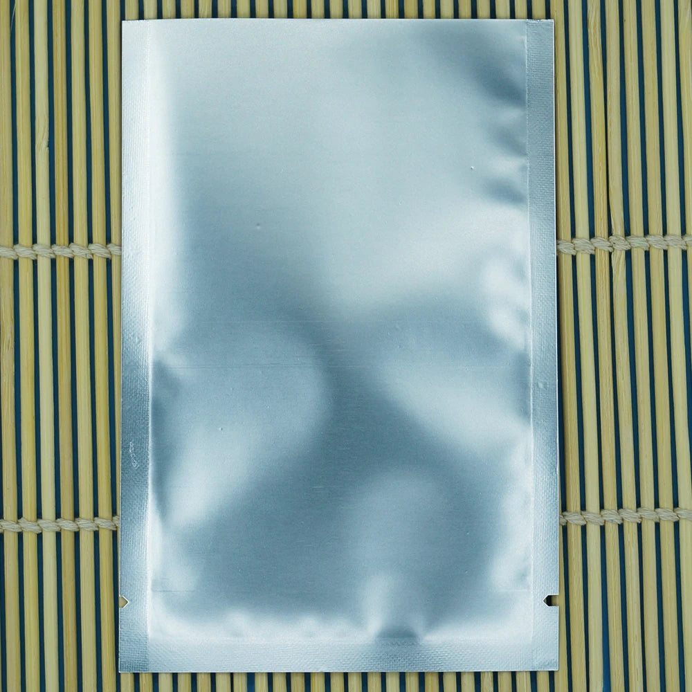 100 Stück Silberne, matte Aluminiumfolienbeutel zum Heißsiegeln – oben offene Mylar-Folienbeutel, matte Oberfläche, Kunststoff-Lebensmittelverpackung, Pulver-/Saucenbeutel