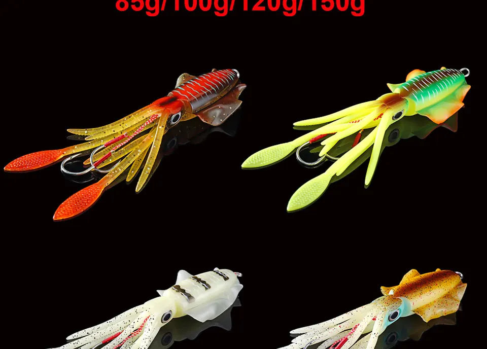 SUNMILE Angel-Gummiköder Tintenfisch 20g/60g/80g/100g/120g/150g Leuchtend/UV-Tintenfisch-Jig Angelköder für Meeresangeln Wobbler Köder