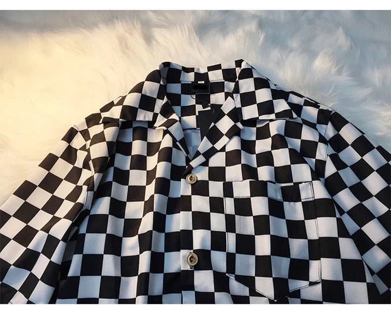Casual Shirts Women Panelled Plaid Fashion Loose Couples Elegant All-match Summer Blouses Cool Girls Retro Students Chic Unisex