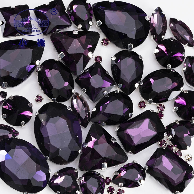 Glitter Mixed Shape Glass Rhinestones For Clothes Pink Flatback Craft Gems Crystal Sew On Rhinestone With Claw 50PCS/PACK S048