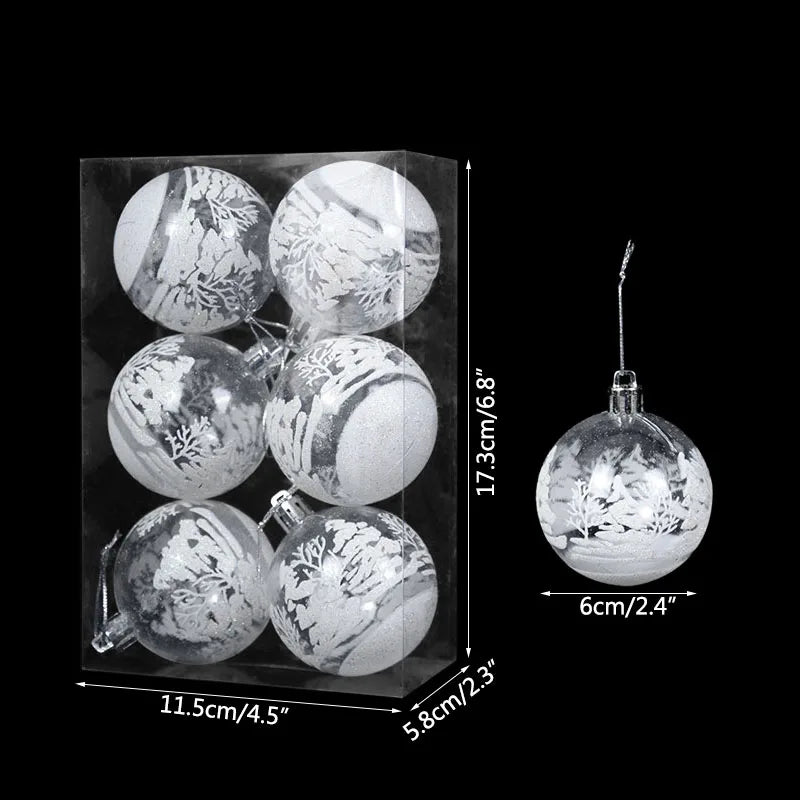 6 Stück 6 cm transparente Schneeball-Weihnachtskugeln Anhänger für Weihnachtsbaumschmuck Klare Kugeln Hängende Ornamente Weihnachten Navidad