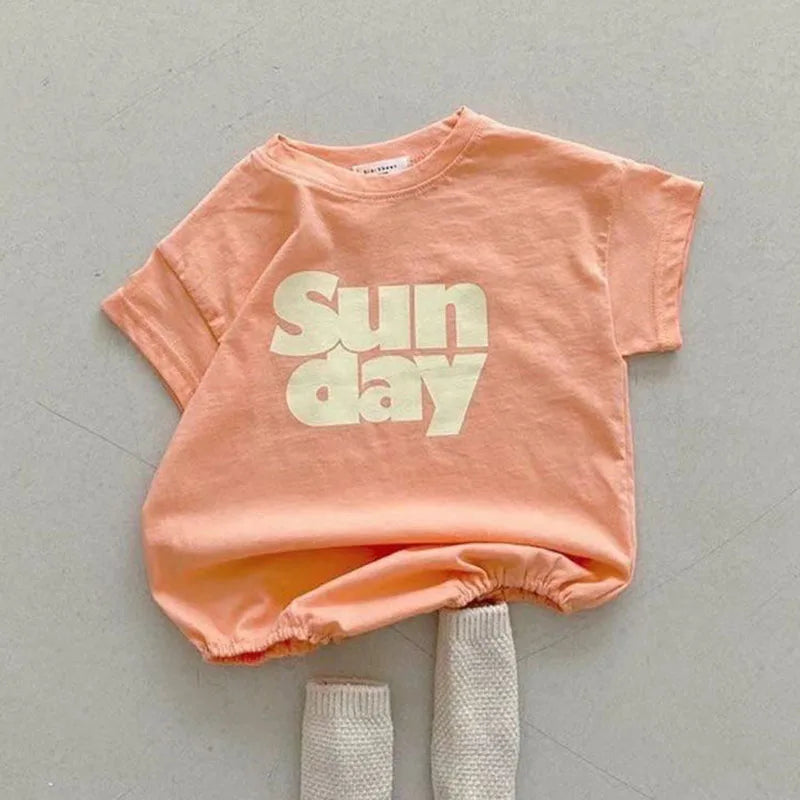 Einfacher Baby-Body mit Buchstabenaufdruck, einfarbig, einteilig, koreanische Baumwolle, Kleinkind-Outfits