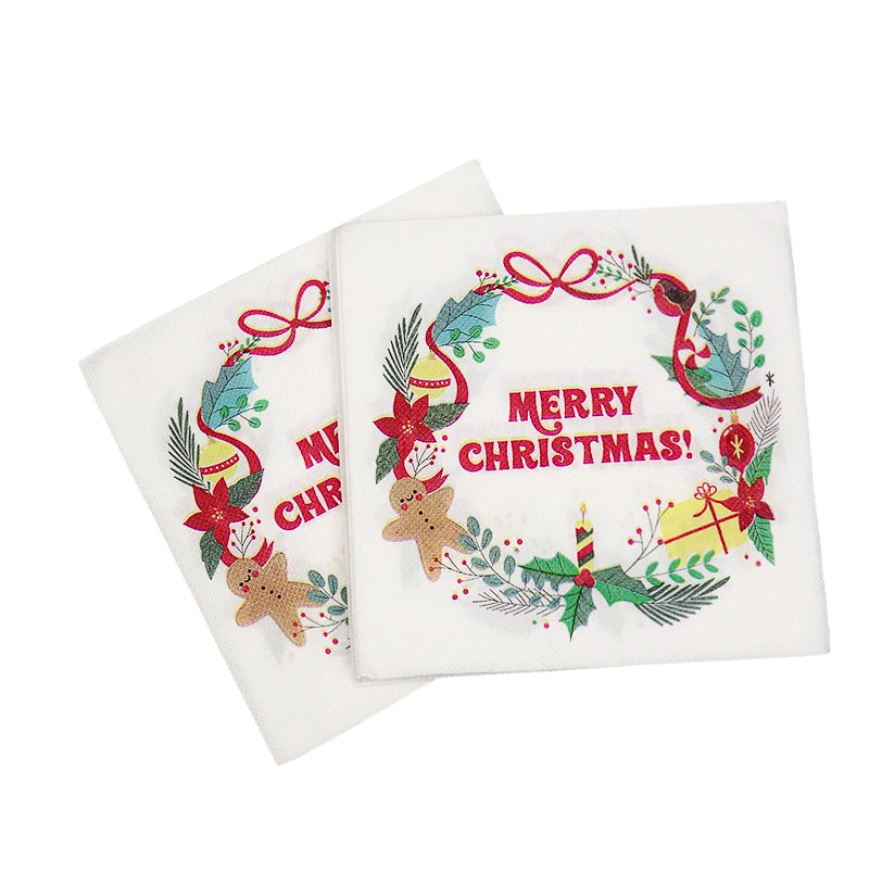 20pcs Christmas Paper Napkins Santa Claus Snowman Merry Christmas Decorations for Home New Year Disposable Tableware Supplies