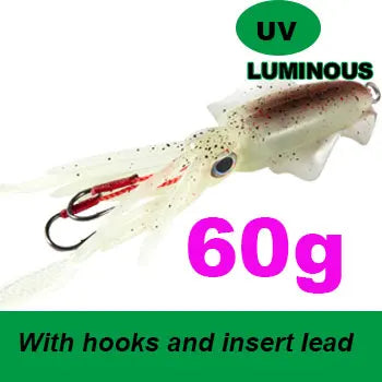 SUNMILE Angel-Gummiköder Tintenfisch 20g/60g/80g/100g/120g/150g Leuchtend/UV-Tintenfisch-Jig Angelköder für Meeresangeln Wobbler Köder
