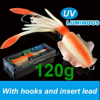 SUNMILE Angel-Gummiköder Tintenfisch 20g/60g/80g/100g/120g/150g Leuchtend/UV-Tintenfisch-Jig Angelköder für Meeresangeln Wobbler Köder