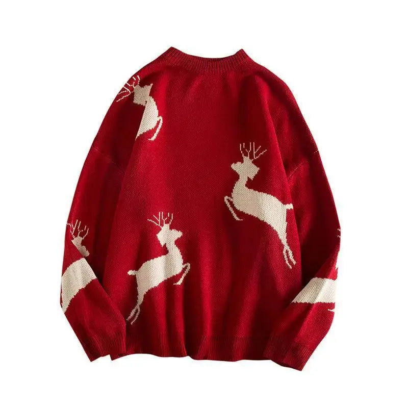 Weihnachtspullover Damen Herbst Winter Koreanischer Lockerer Pullover Hirsch Pullover Männer und Frauen Oversized Pullover Paare