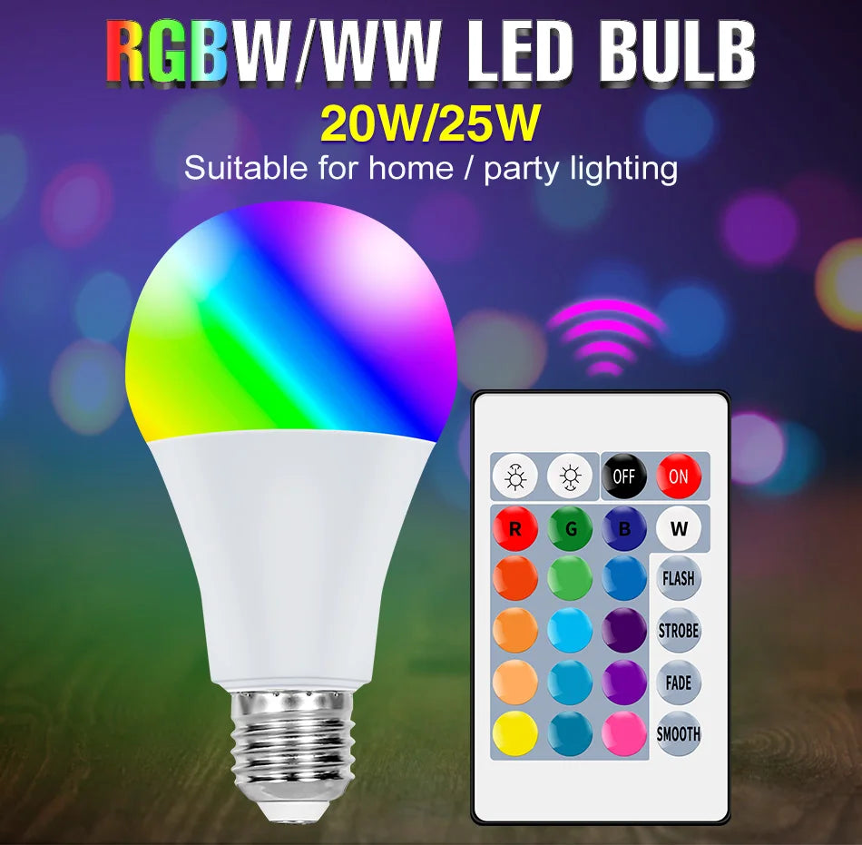 RGB Neon Light E27 Rainbow Lamp 220V LED Colorful Bulb With IR Remote Control 20W 25W Bombillas LED Christmas Holiday Decoration