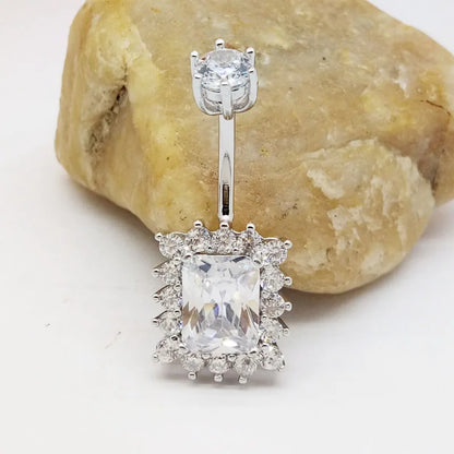 Bauchpiercing aus 925er Sterlingsilber, quadratischer Zirkonia, modischer Bauchnabel-Piercingschmuck