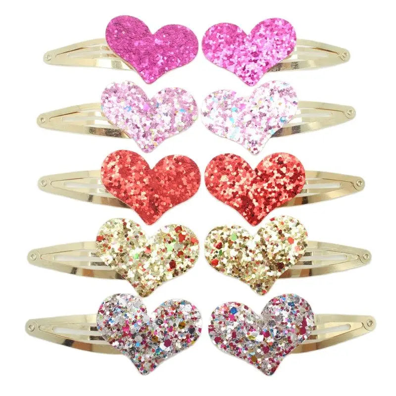10 Stück/Los Kleine Mädchen-Haarspangen Glitzernde Herzchen Geburtstagsgeschenk Baby Mädchen Haar-Accessoires Kinder Haarspange für Kinder