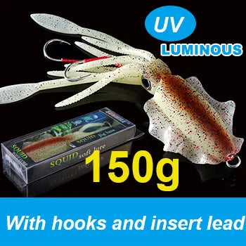 SUNMILE Angel-Gummiköder Tintenfisch 20g/60g/80g/100g/120g/150g Leuchtend/UV-Tintenfisch-Jig Angelköder für Meeresangeln Wobbler Köder