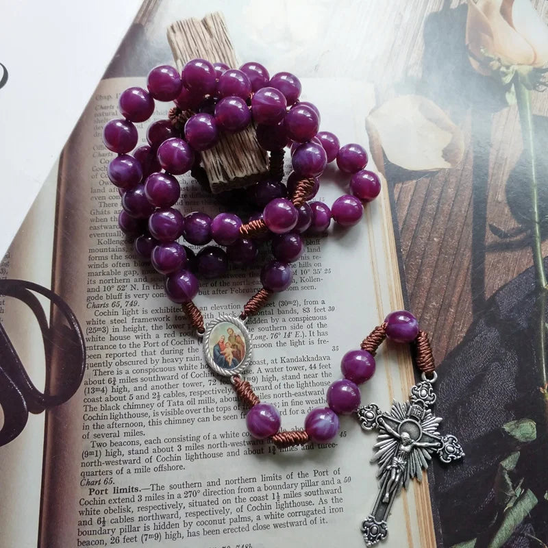 Jungfrau Maria Unsere Liebe Frau Y-Halskette Lila Rosenkranz Halskette Kruzifix Kreuz Jesus Christus Religiöser Schmuck Kommunion Konfirmation Geschenk