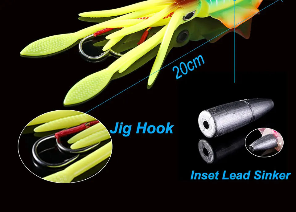 SUNMILE Angel-Gummiköder Tintenfisch 20g/60g/80g/100g/120g/150g Leuchtend/UV-Tintenfisch-Jig Angelköder für Meeresangeln Wobbler Köder