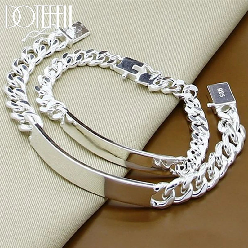 DOTEFFIL 925 Sterling Silber 2 Stücke Armband 10mm Glatte Seitenkette für Herren Damen Hochzeit Verlobung Party Schmuck