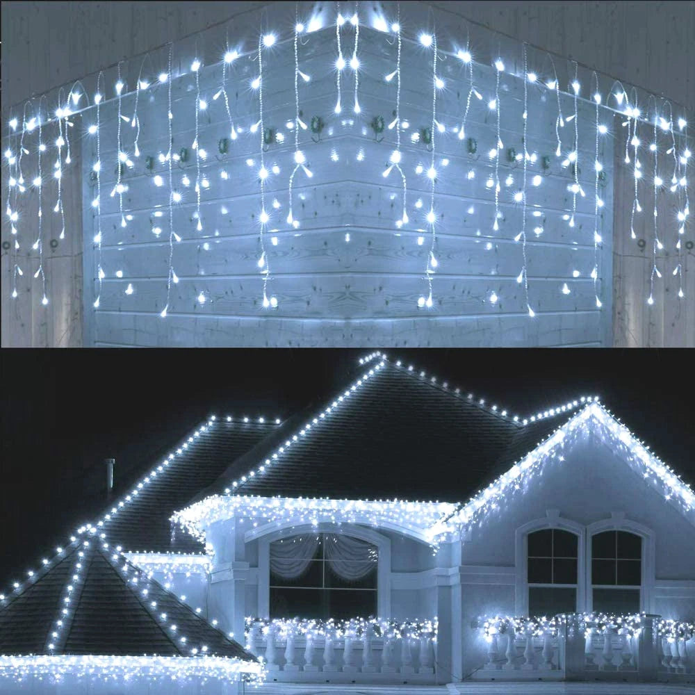 Christmas Decorations For Home Outdoor LED Curtain Icicle String Light Street Garland On The House Winter 220V 5m Droop 0.6-0.8m