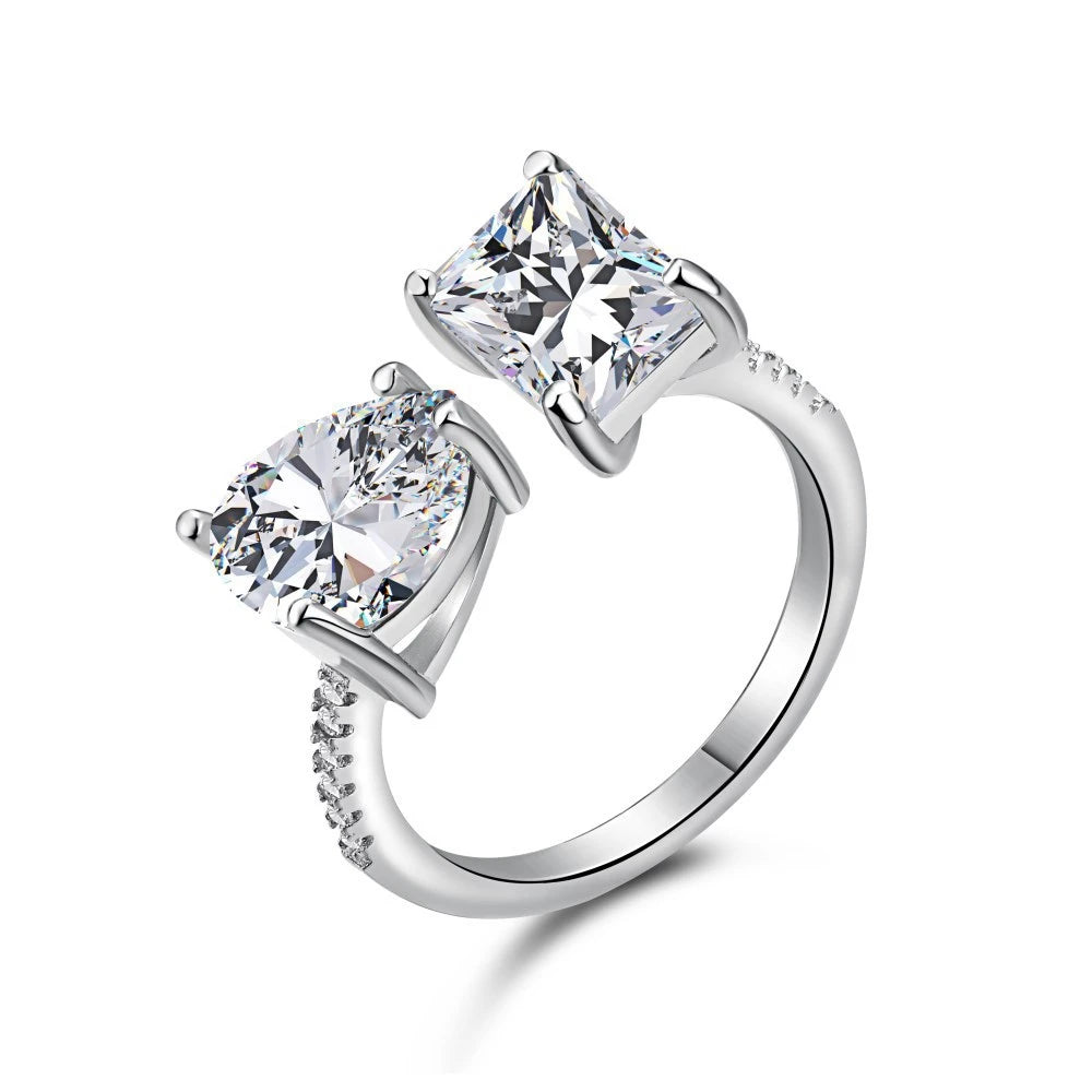 Wong Rain 100% 925 Sterling Silver Emerald Cut Created Moissanite Gemstone Wedding Party Open Ring Fine Jewelry Christmas Gifs