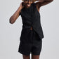 Hemp Vest Jacket Set in Black