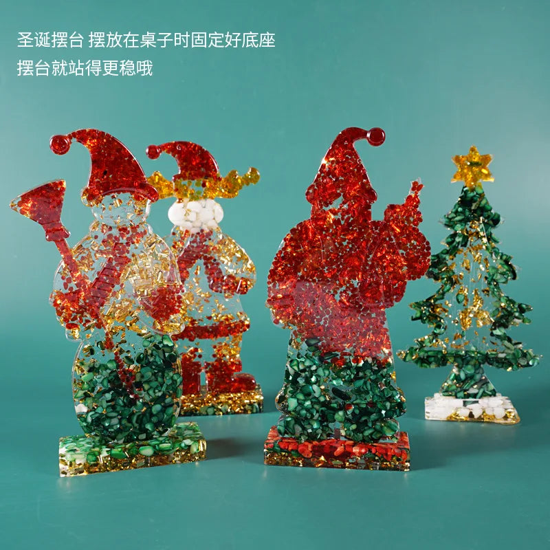 2024 DIY Weihnachts-Set Harzform Silikon Weihnachtsbaum Schneemann Transparent Epoxidharz Ornamente für handgemachte Dekoration