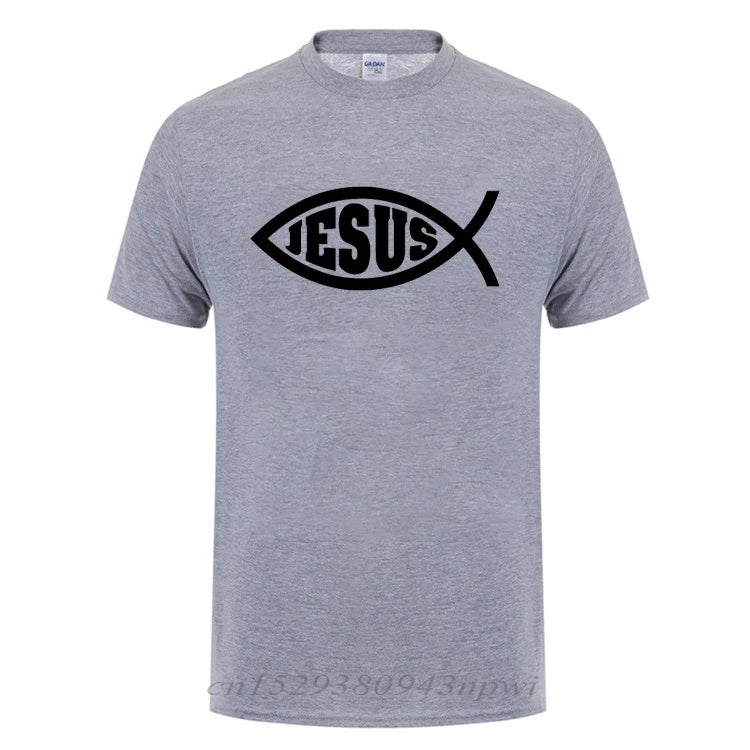 Jesus Fisch Christus bedrucktes T-Shirt für Männer und Frauen, christlicher Jesus-Glaube, inspirierende Mode-Marken-T-Shirts, T-Shirt Herren Kleidung