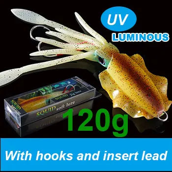 SUNMILE Angel-Gummiköder Tintenfisch 20g/60g/80g/100g/120g/150g Leuchtend/UV-Tintenfisch-Jig Angelköder für Meeresangeln Wobbler Köder