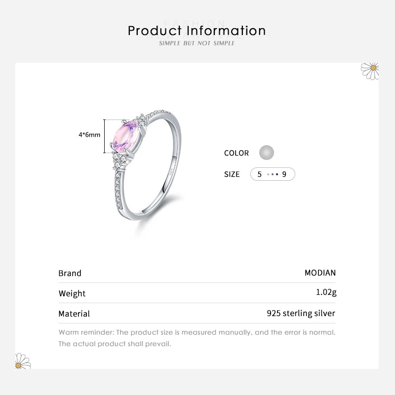 MODIAN 925 Sterling Silber Rosa Mondstein Eleganter Stapelbarer Fingerring Eternity Bands für Damen Weihnachtsgeschenke Feiner Schmuck