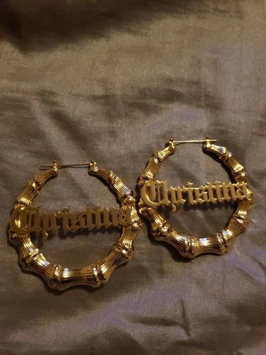 DOREMI Stainless Steel Bamboo Hoop Earrings Customize Name Earrings Bamboo Style Custom Hoop Earring With Statement Words Number