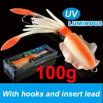 SUNMILE Angel-Gummiköder Tintenfisch 20g/60g/80g/100g/120g/150g Leuchtend/UV-Tintenfisch-Jig Angelköder für Meeresangeln Wobbler Köder