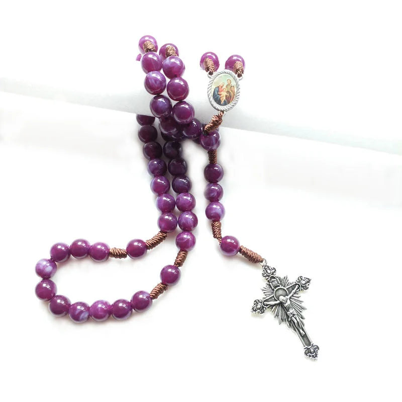 Jungfrau Maria Unsere Liebe Frau Y-Halskette Lila Rosenkranz Halskette Kruzifix Kreuz Jesus Christus Religiöser Schmuck Kommunion Konfirmation Geschenk