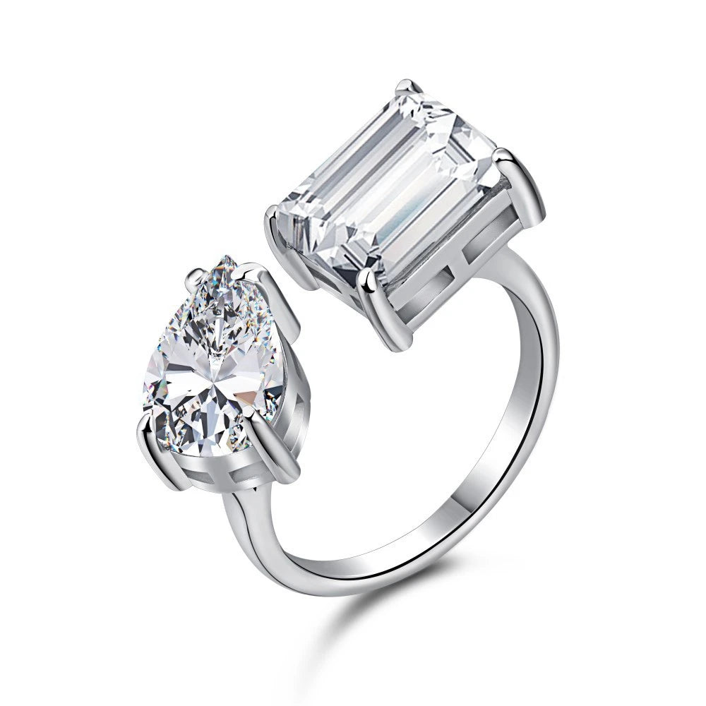 Wong Rain 100% 925 Sterling Silver Emerald Cut Created Moissanite Gemstone Wedding Party Open Ring Fine Jewelry Christmas Gifs