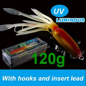 SUNMILE Angel-Gummiköder Tintenfisch 20g/60g/80g/100g/120g/150g Leuchtend/UV-Tintenfisch-Jig Angelköder für Meeresangeln Wobbler Köder