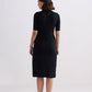 High Crew Neck Elbow Sleeves Fitted Dress in Black